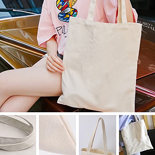 4 Piezas Bolsas de la compra Reutilizables, Bolsas de lona 100% algodón con cremallera, Regalo Tote Bag, Bolsa de Playa, Bolsa de Hombro, Bolsa de Libros