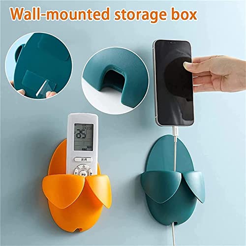 4PCS Mango Wall-Mounted Remote Control Storage Box,No Punching Self-Adhesive Remote Control Holder,Media Storage Box Sticky Organizer (Orange)