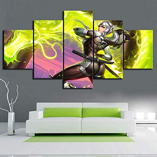 5 piezas de lienzo Cuadro compuesto por 5 lienzos impresos en HD, utilizados para decoración del hogar y carteles (enmarcados) Resumen de personajes de videojuegos