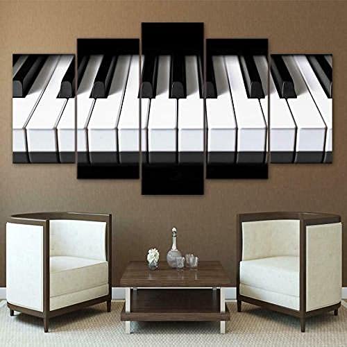 5 Piezas Material Tejido No Tejido ImpresióN ArtíStica Imagen GráFica Decoracion De Pared 5 Piezas Impresiones En Lienzo Piano Keys Music Framed Wall Art Cuadros Decoracion Salon Grandes 100*55