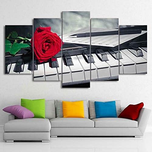5 Piezas Material Tejido No Tejido ImpresióN ArtíStica Imagen GráFica Decoracion De Pared 5 Piezas Impresiones En Lienzo Piano Keys Rose Music Instrument Cuadros Decoracion Salon Grandes 100*55