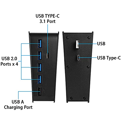 5 Port USB Hub for PS5, Megadream High-Speed Expansion Hub Charger Splitter Adapter with 4 USB + 1 USB Charging Port + 1 Type C Port, Compatible with Playstation 5 Dualsence Game Console