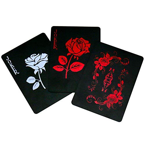 54 cartas de póquer con diseño de rosas y fondo de flores. Herramienta clásica para trucos mágicos. Cartas de PVC impermeables.