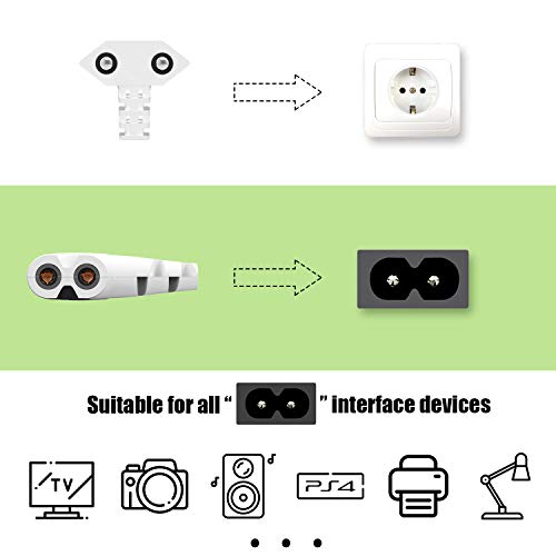 5M Cable de Alimentación EU 2 Enchufe a 90 Grados en el Ángulo Recto IEC C7 Gráfica 8, Aplicable a Samsung,Philips, LG Sonisharp Panasonic LED TV Sky TV, Sky High Tech TV Blanco