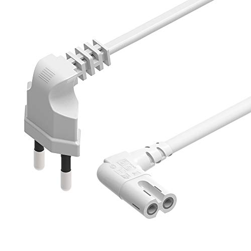 5M Cable de Alimentación EU 2 Enchufe a 90 Grados en el Ángulo Recto IEC C7 Gráfica 8, Aplicable a Samsung,Philips, LG Sonisharp Panasonic LED TV Sky TV, Sky High Tech TV Blanco