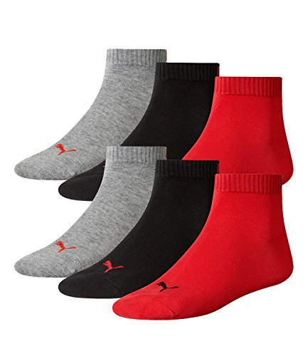 6 pair Puma Sneaker Quarter Socks Unisex Mens & Ladies In 3 Colours, Socken & Strümpfe:39-42, Farben:232 - black / red