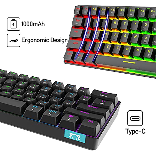 60% Teclado mecánico Cableado / inalámbrico Teclado Bluetooth 5.0 61 teclas RGB Rainbow LED retroiluminado USB tipo C Teclado para juegos a prueba de agua Teclas anti-fantasma (interruptor marrón)