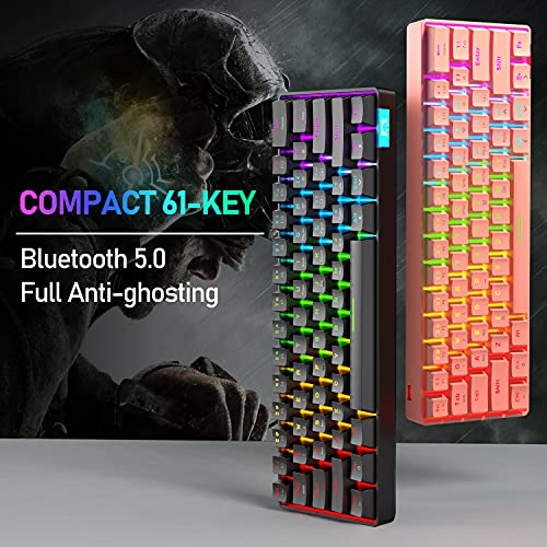 60% Teclado mecánico Cableado / inalámbrico Teclado Bluetooth 5.0 61 teclas RGB Rainbow LED retroiluminado USB tipo C Teclado para juegos a prueba de agua Teclas anti-fantasma (interruptor marrón)