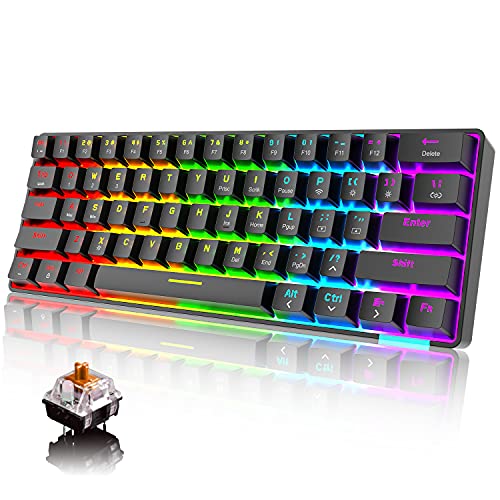 60% Teclado mecánico Cableado / inalámbrico Teclado Bluetooth 5.0 61 teclas RGB Rainbow LED retroiluminado USB tipo C Teclado para juegos a prueba de agua Teclas anti-fantasma (interruptor marrón)