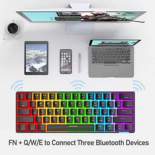 60% Teclado mecánico Cableado / inalámbrico Teclado Bluetooth 5.0 61 teclas RGB Rainbow LED retroiluminado USB tipo C Teclado para juegos a prueba de agua Teclas anti-fantasma (interruptor marrón)
