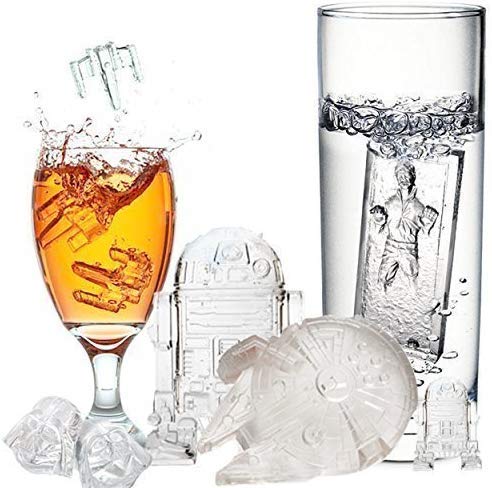 8 bandejas de hielo de silicona de Star Wars: Stormtrooper, Darth Vader, X-Wing Fighter, Millennium Falcon, Boba Fett y Estrella de la Muerte Ideal para gelatina, jabón para hornear