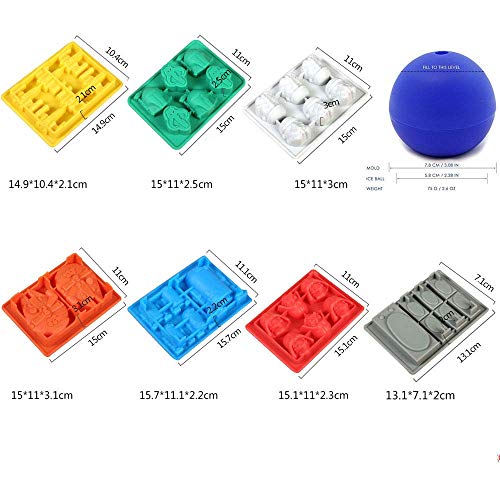 8 bandejas de hielo de silicona de Star Wars: Stormtrooper, Darth Vader, X-Wing Fighter, Millennium Falcon, Boba Fett y Estrella de la Muerte Ideal para gelatina, jabón para hornear