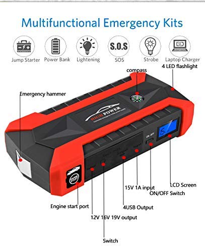 89800mAh Car Battery Jump Starter Pack - Cargadores portátiles de herramientas eléctricas para exteriores Cargador automático de batería para 12V Motocicletas/Barco/RV con abrazaderas, linterna LED