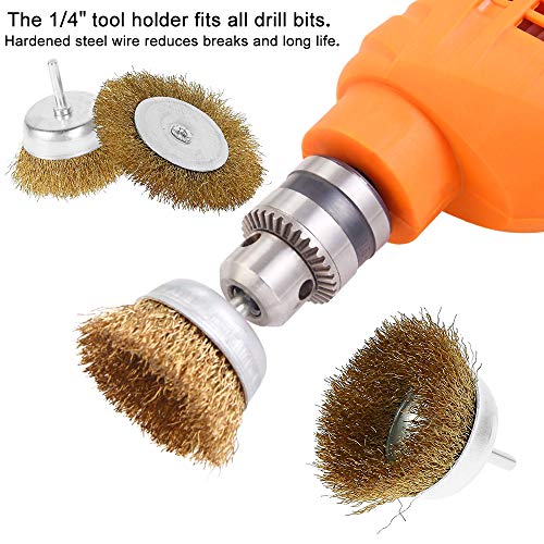 9 Pcs Cepillo de Alambre Revestido de Latón Juego de Cepillos, Cepillo de Lijado, Cepillo Metálico para Taladro Cepillo Taladro, Cepillo para Eliminación de óxido/Corrosión/Pintura para Madera y Metal