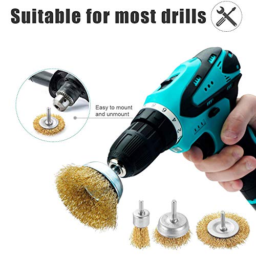 9 Pcs Cepillo de Alambre Revestido de Latón Juego de Cepillos, Cepillo de Lijado, Cepillo Metálico para Taladro Cepillo Taladro, Cepillo para Eliminación de óxido/Corrosión/Pintura para Madera y Metal