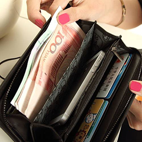 ABOOFAN Cartera Cartera Larga Moda Cool Retro Lady Wallet Punk Long Purse Skull Zippered Purse para Mujer