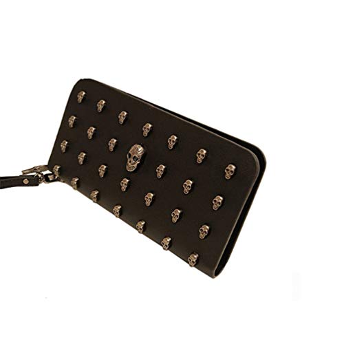 ABOOFAN Cartera Cartera Larga Moda Cool Retro Lady Wallet Punk Long Purse Skull Zippered Purse para Mujer