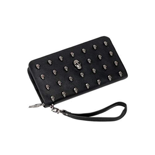 ABOOFAN Cartera Cartera Larga Moda Cool Retro Lady Wallet Punk Long Purse Skull Zippered Purse para Mujer