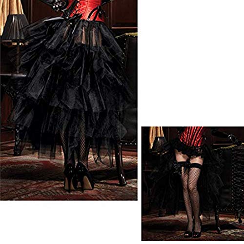 Abuyall Falda de encaje con tutú gótico, estilo burlesco, estilo vintage de cola de golondrina, Negro, Talla única