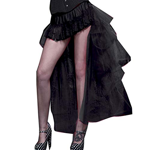 Abuyall Falda de encaje con tutú gótico, estilo burlesco, estilo vintage de cola de golondrina, Negro, Talla única
