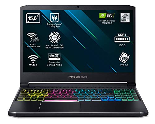 Acer Predator Helios 300 PH315-53 - Ordenador Portátil Gaming 15.6" Full HD, Gaming Laptop (Intel Core i7-10750H, 16B RAM, 1TB SSD, Nvidia RTX2060, Sin SO), PC Portátil Negro - Teclado QWERTY Español