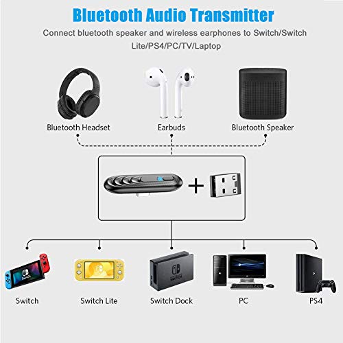 Adaptador Bluetooth para Nintendo Switch/Switch Lite /PS4 /PC, USB Type C Transmisor Audio Bluetooth 5.0, Adaptador Bluetooth de Baja Latencia aptX Mini Bluetooth Jack 3.5mm