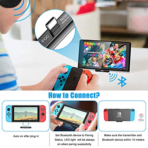 Adaptador Bluetooth para Nintendo Switch/Switch Lite /PS4 /PC, USB Type C Transmisor Audio Bluetooth 5.0, Adaptador Bluetooth de Baja Latencia aptX Mini Bluetooth Jack 3.5mm