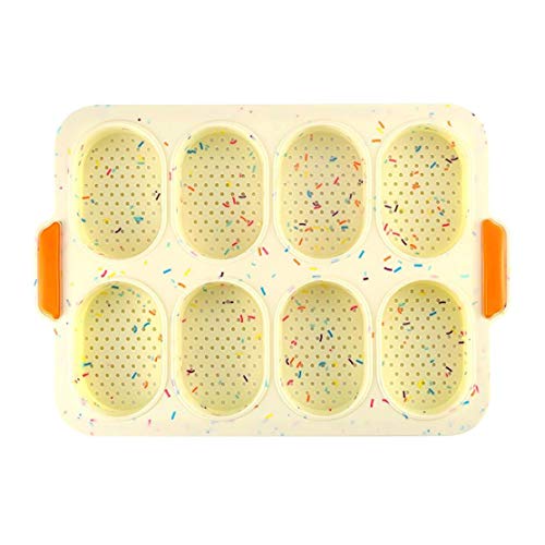 Adore store 8-Rejilla de la Torta Oval Molde de Silicona Antiadherente para Hornear Herramienta Colorido Baguette Pan Pan Perforada para la Cocina casera