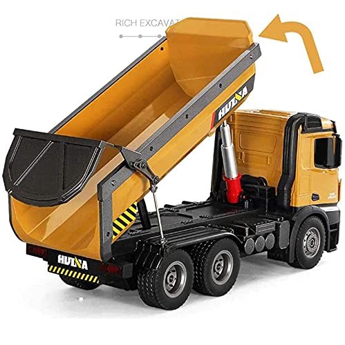 Adult RC Toy Car 2.4G Remote Control Construction Dump Truck One Key Lift 1/14 Metal Toy Engineering Truck with Light and Sound Effects Adult and Child Alloy Anti-Collision Toy Gift