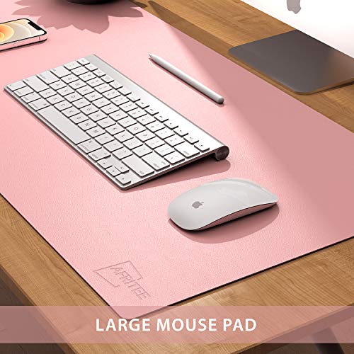 AFRITEE Alfombrilla protectora de escritorio – Alfombrilla de escritorio de piel sintética de doble cara para ratón, impermeable, organizador de escritorio, suave (azul claro/rosa bebé, 80 x 39.8 cm)