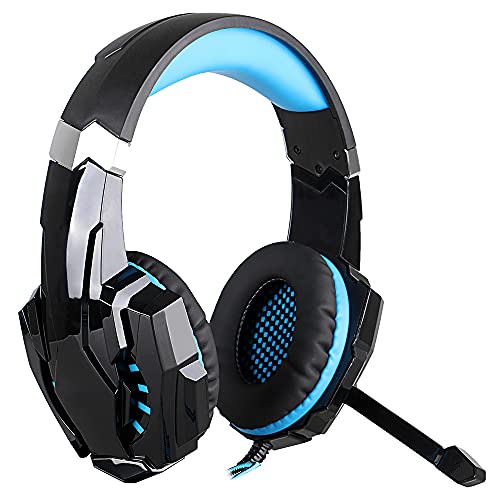 AFUNTA Gaming Headset G9000 para Playstation 4 Tablet PC iPhone 6 / 6s / 6 más / 5s / 5c / 5 Mobilephones, Auriculares de 3.5mm con Micrófono Luz LED Negro + Azul