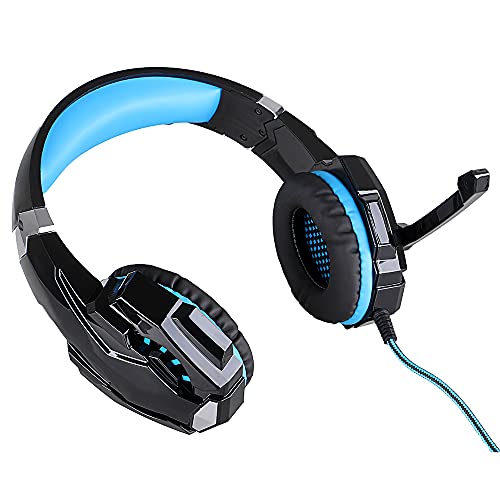 AFUNTA Gaming Headset G9000 para Playstation 4 Tablet PC iPhone 6 / 6s / 6 más / 5s / 5c / 5 Mobilephones, Auriculares de 3.5mm con Micrófono Luz LED Negro + Azul