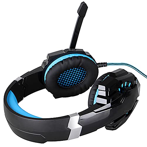 AFUNTA Gaming Headset G9000 para Playstation 4 Tablet PC iPhone 6 / 6s / 6 más / 5s / 5c / 5 Mobilephones, Auriculares de 3.5mm con Micrófono Luz LED Negro + Azul
