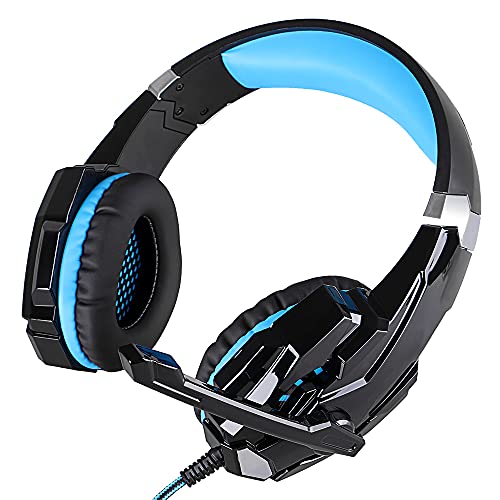AFUNTA Gaming Headset G9000 para Playstation 4 Tablet PC iPhone 6 / 6s / 6 más / 5s / 5c / 5 Mobilephones, Auriculares de 3.5mm con Micrófono Luz LED Negro + Azul