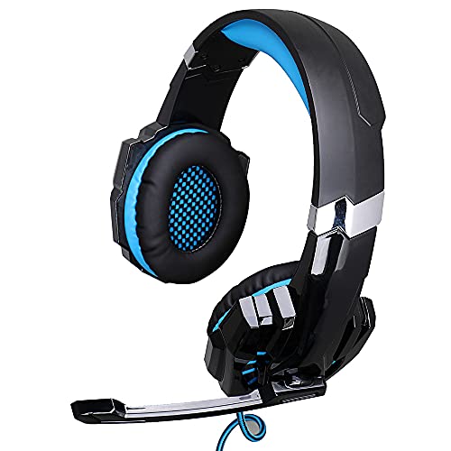 AFUNTA Gaming Headset G9000 para Playstation 4 Tablet PC iPhone 6 / 6s / 6 más / 5s / 5c / 5 Mobilephones, Auriculares de 3.5mm con Micrófono Luz LED Negro + Azul