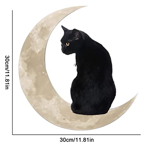 AGWW Black Cat in The Moon Wall Decor Window Hanging, Hanging Metal Wall Plaque Sign Door Wall, Used for Home Office Cat 11.8 x 11.8-Inch Decor (Black)