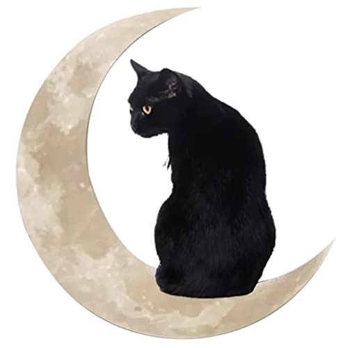 AGWW Black Cat in The Moon Wall Decor Window Hanging, Hanging Metal Wall Plaque Sign Door Wall, Used for Home Office Cat 11.8 x 11.8-Inch Decor (Black)