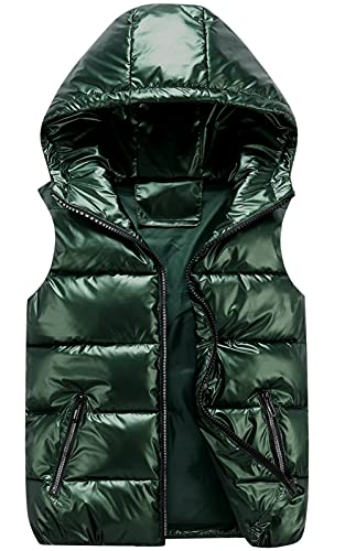 AIEOE Chaqueta de plumón sin mangas chaleco de plumón con capucha para niños abrigos sin mangas para niña niño impermeable cálido verde 9-10 años