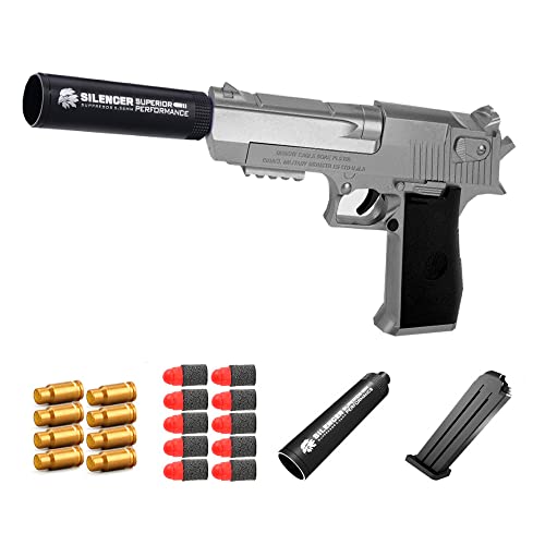 AIITLLYNA Pistola de Juguete,Pistola para Niños,Pistola de Juguete de Bala Suave,Pistola para Niños con Balas de Espuma,Juguetes y Regalos de Cumpleaños para Niños y Niñas(Plata & Negro )