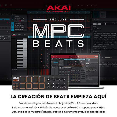 AKAI Professional LPD8 - Controlador USB MIDI portátil con 8 pads y potenciómetros, para cualquier DAW e instrumento virtual, Mac y PC