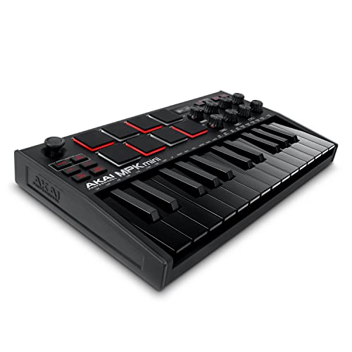 AKAI Professional MPK Mini MK3 Black - Teclado Controlador MIDI USB de 25 Teclas con 8 Drum Pads, 8 Perillas y Software de Producción Musical Incluido, Negro