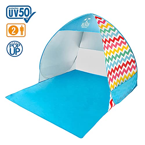 Aktive 62164 - Tienda de playa, Tienda Pop Up, Tienda playa bebé UV 50, 100x130x105 cm, capacidad 2 personas, color multicolor, con bolsa de transporte, 4 piquetas