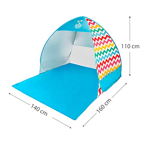 Aktive 62164 - Tienda de playa, Tienda Pop Up, Tienda playa bebé UV 50, 100x130x105 cm, capacidad 2 personas, color multicolor, con bolsa de transporte, 4 piquetas