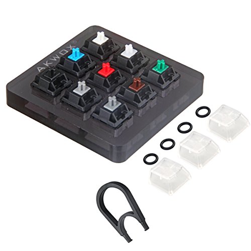 AKWOX 9-Key Cherry MX Switch Tester, Teclado Mecánico Interruptores Tester Kit Claro Teclas Sampler para Cherry MX, Extractor de Teclas para Teclado Mecanico + 9 O-Ring Dampeners