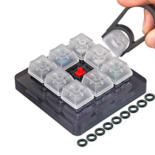 AKWOX 9-Key Cherry MX Switch Tester, Teclado Mecánico Interruptores Tester Kit Claro Teclas Sampler para Cherry MX, Extractor de Teclas para Teclado Mecanico + 9 O-Ring Dampeners