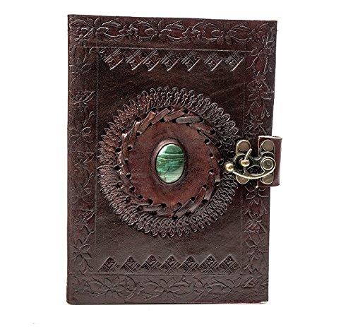 ALCRAFT Real Leather Green Stone Brown Embossed Handmade Diary with Metal Lock -Size of (H) 6*(L) 4.5 Brown