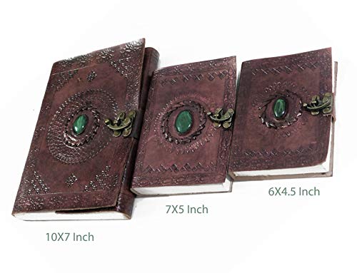 ALCRAFT Real Leather Green Stone Brown Embossed Handmade Diary with Metal Lock -Size of (H) 6*(L) 4.5 Brown