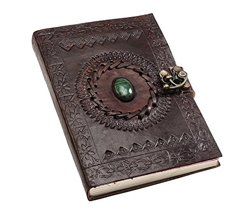 ALCRAFT Real Leather Green Stone Brown Embossed Handmade Diary with Metal Lock -Size of (H) 6*(L) 4.5 Brown