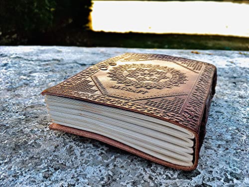 ALCRAFT Real Leather Green Stone Brown Embossed Handmade Diary with Metal Lock -Size of (H) 6*(L) 4.5 Brown