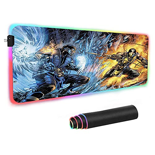 Alfombrillas de ratón Anime Mortal Kombat RGB Gaming Computer Mousepad LED Alfombrilla de ratón Grande Antideslizante Base de Goma XL Gamer PC Alfombrilla de Escritorio 500x1000x4mm